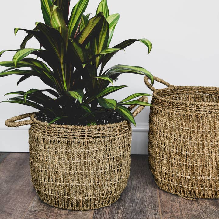 Set of 2 Sustainable Seagrass Indoor Lined Basket Planters for wholesale by Ivyline