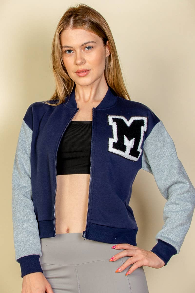 CAPELLA APPAREL - Wholesale Varsity/Baseball Jacket - Women's - Letter Patched Striped Trim Varsity Jacket6