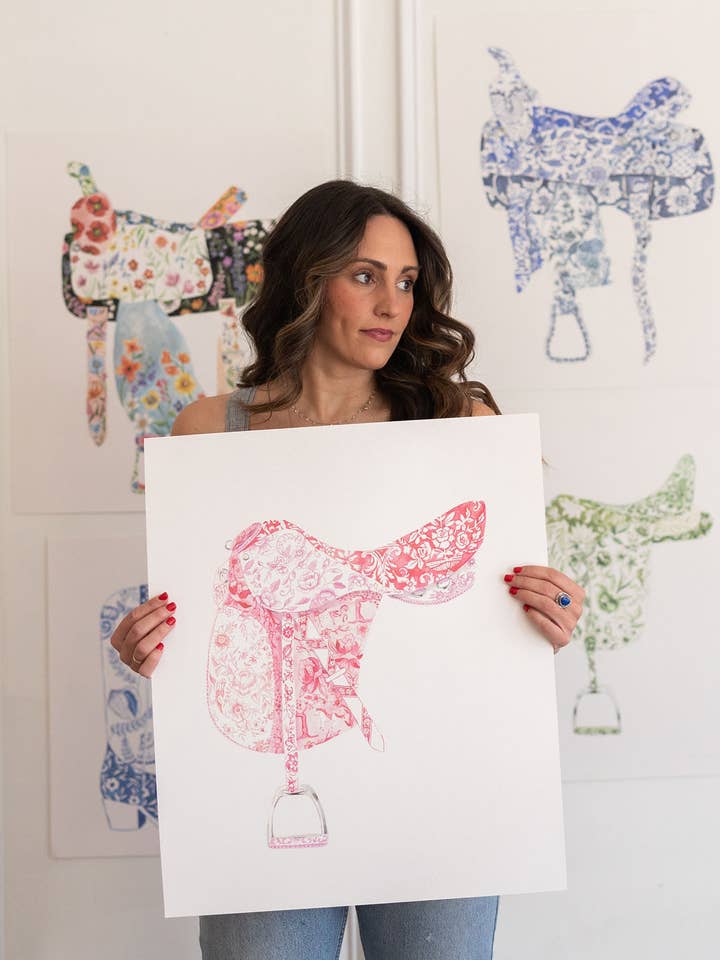 Pink English Saddle Print for wholesale by Watercolor Western