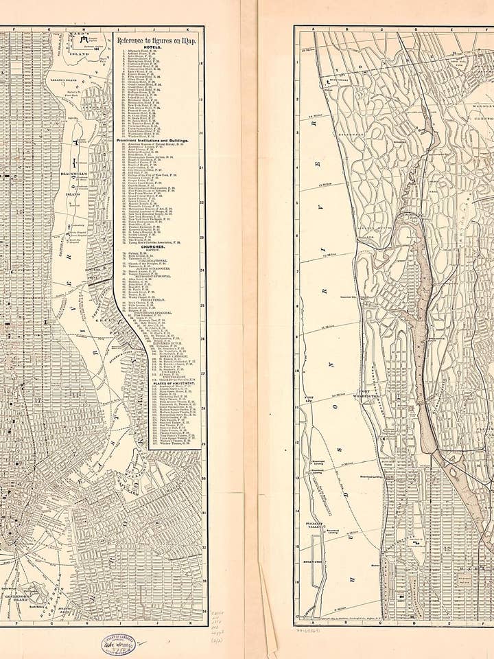 Mapa da Cidade de Nova Iorque 1884 por atacado de Relic Map Co.