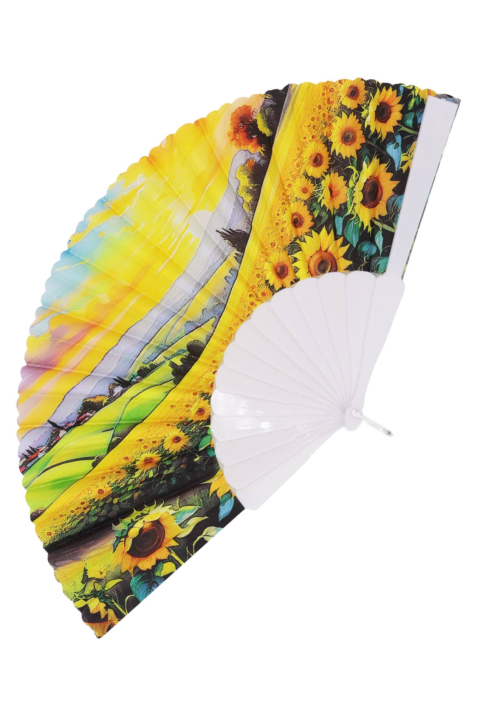 ASSORTED Sunflower Farm Fields White Handheld Folding Fan for wholesale on Faire6