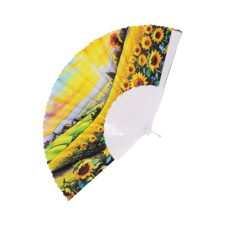 SORTIERT Sonnenblumenfeld Weißer Handfächer für den Großhandel auf Faire6