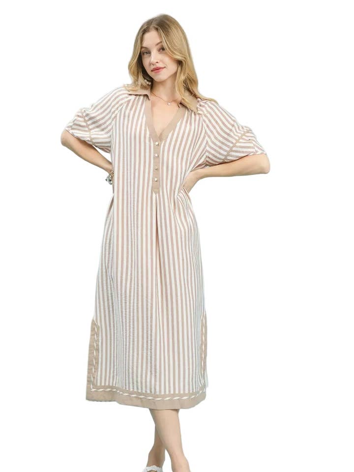 Robe Midi à Rayures Côtières Umgee avec Fente Latérale pour la vente par Garden Naked
