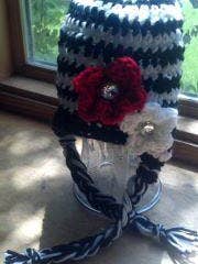 Striped Crochet Hat with Flowers and Tassels for wholesale by Mad Hatter Farm