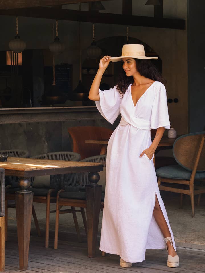 Maxi linen dress AGRA in White for wholesale on Faire