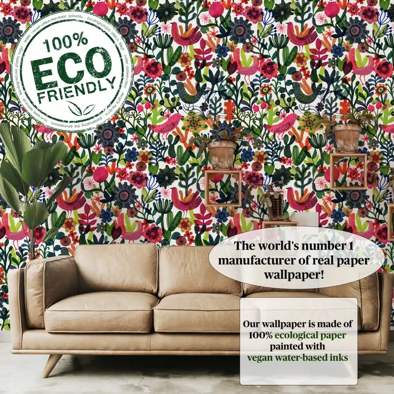 Wallpapers4Beginners - Wholesale Wallpaper - Funky Scandinavian Botanical Print Colorful Wallpaper3