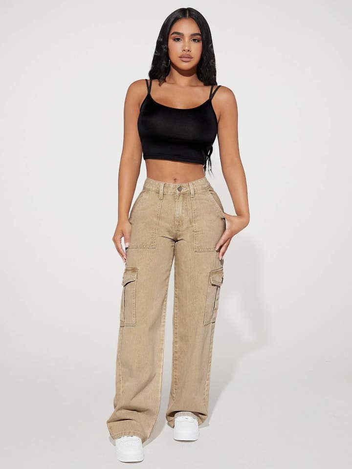 petite flap pocket side cargo jeans for wholesale by Fashion Combination