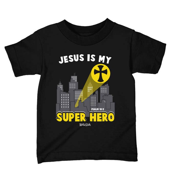 Noir T-shirt Kerusso Jesus Super Hero pour enfant en vente sur Faire1