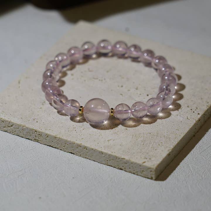 Moon Rituals - Wholesale Beaded Bracelet - Mozambique Rose Quartz Bracelet – 8mm Beads with 13mm Head Bead and 14k Gold-Plated Spacer Beads