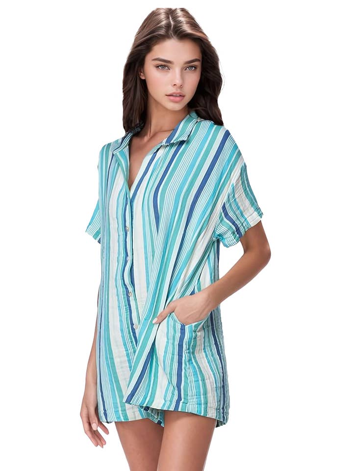 Subtle Luxury - Wholesale Romper - Women's - Double Cotton Gauze Washed Lazy Day Romper - Prints