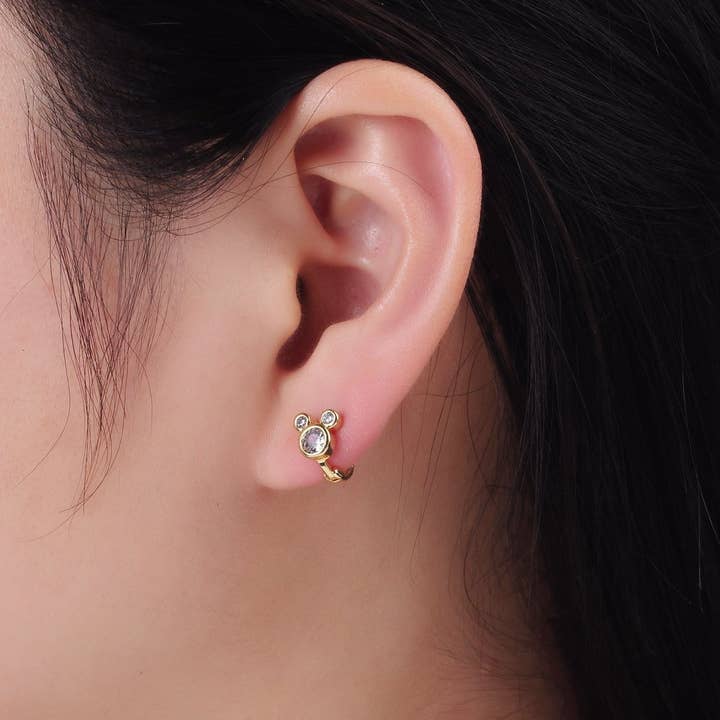 Aim Eternal - Wholesale Huggie Earrings - 14K Gold Filled Clear CZ Triple Mouse Animal Huggie Earrings | AB12601