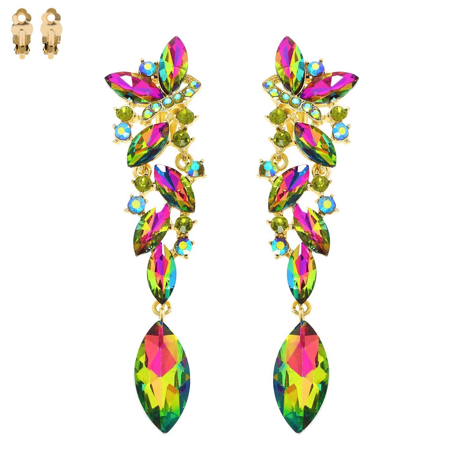 SP Sophia Collection - Wholesale Clip-On Earrings - Rhinestone Petal Crystal Cluster Dangle Clip-On Earrings2