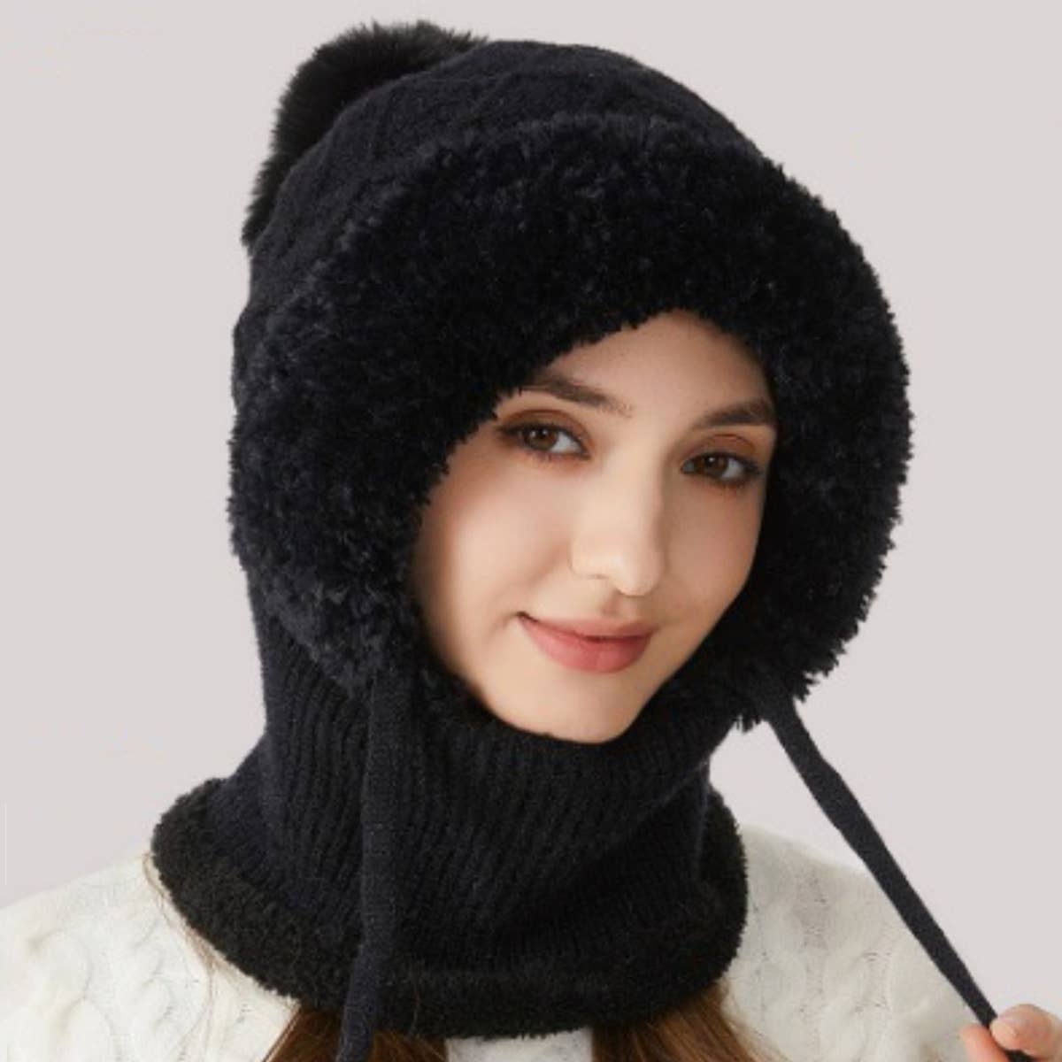 NINEXIS - Wholesale Hat Accessory - Women's - CWAH2208_KNITTED WINTER FLEECE OUTDOOR HAT NECK SET2