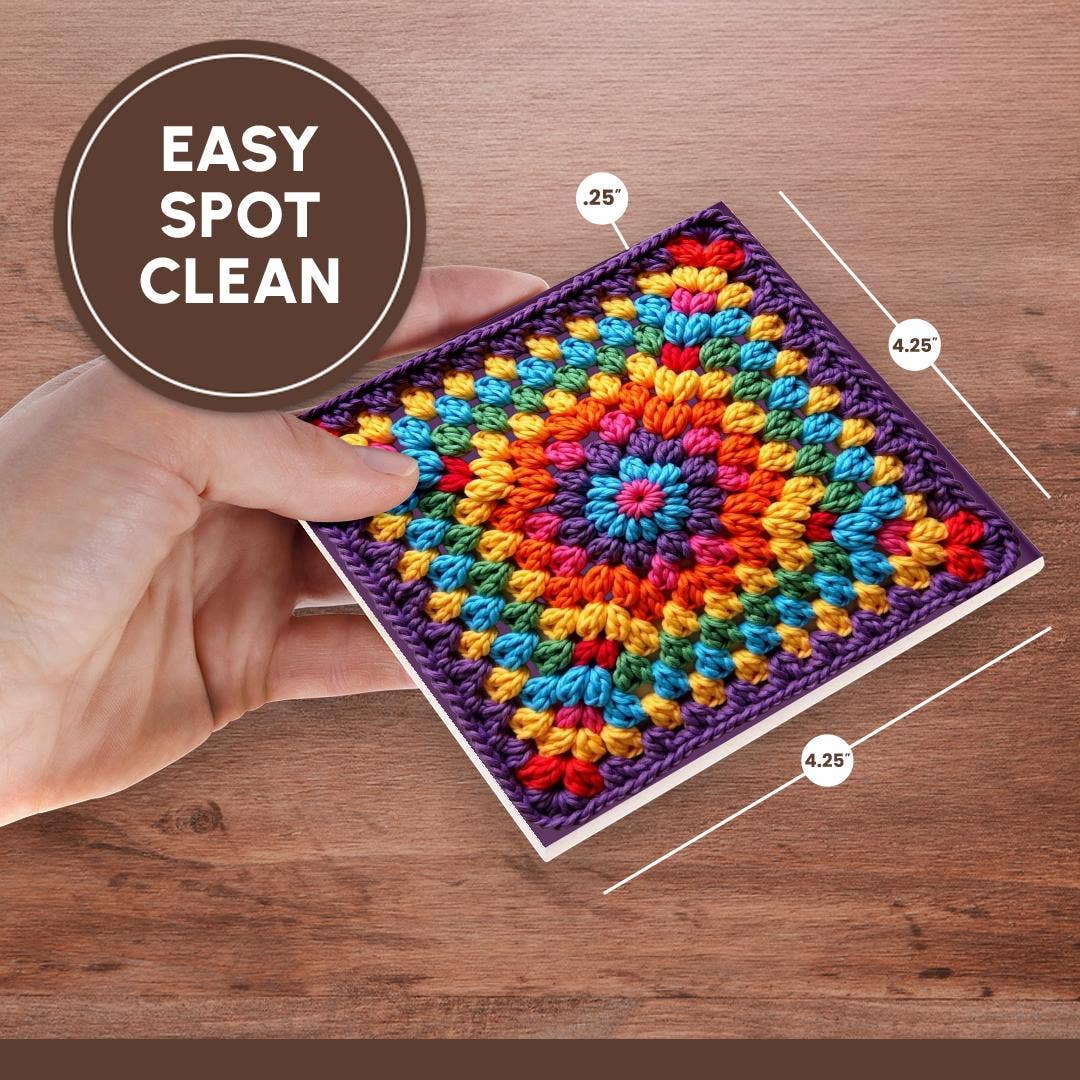 3dRose - Wholesale Coffee Mug - 3dRose, Granny Square Crochet Pattern Purple Edged Seventies Retro Pattern , Coaster6