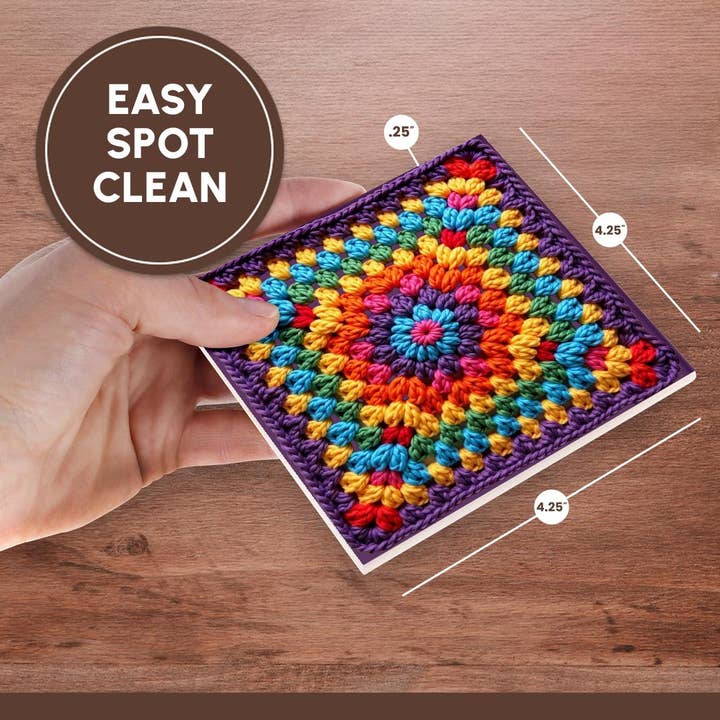 3dRose - Wholesale Coffee Mug - 3dRose, Granny Square Crochet Pattern Purple Edged Seventies Retro Pattern , Coaster6