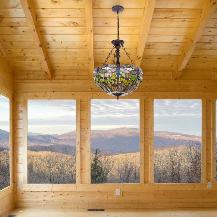 River of Goods - Wholesale Chandelier/Hanging Light - 19.25"W Nancy Traditional Multicolored Stained Glass Pendant