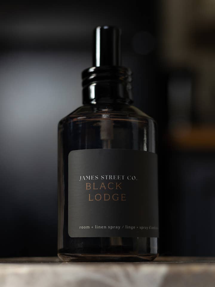 Black Lodge - Room Linen Spray 118ml | Comforting Woody Smoke for wholesale by James Street Co.