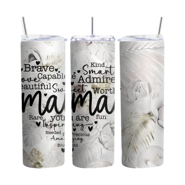 Mama Floral White Tumbler, Stainless Steel 20oz Insulated Cup, Mother's Day Gift, Birthday Gift for Mom, Mom Appreciation for wholesale by Inspire Me Positive