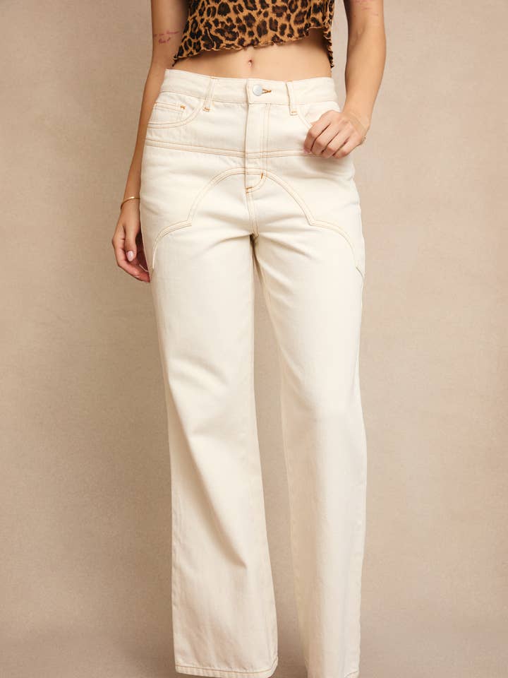 HIGH WAISTED SEAM DETAIL LONG PANTS for wholesale by LE LIS