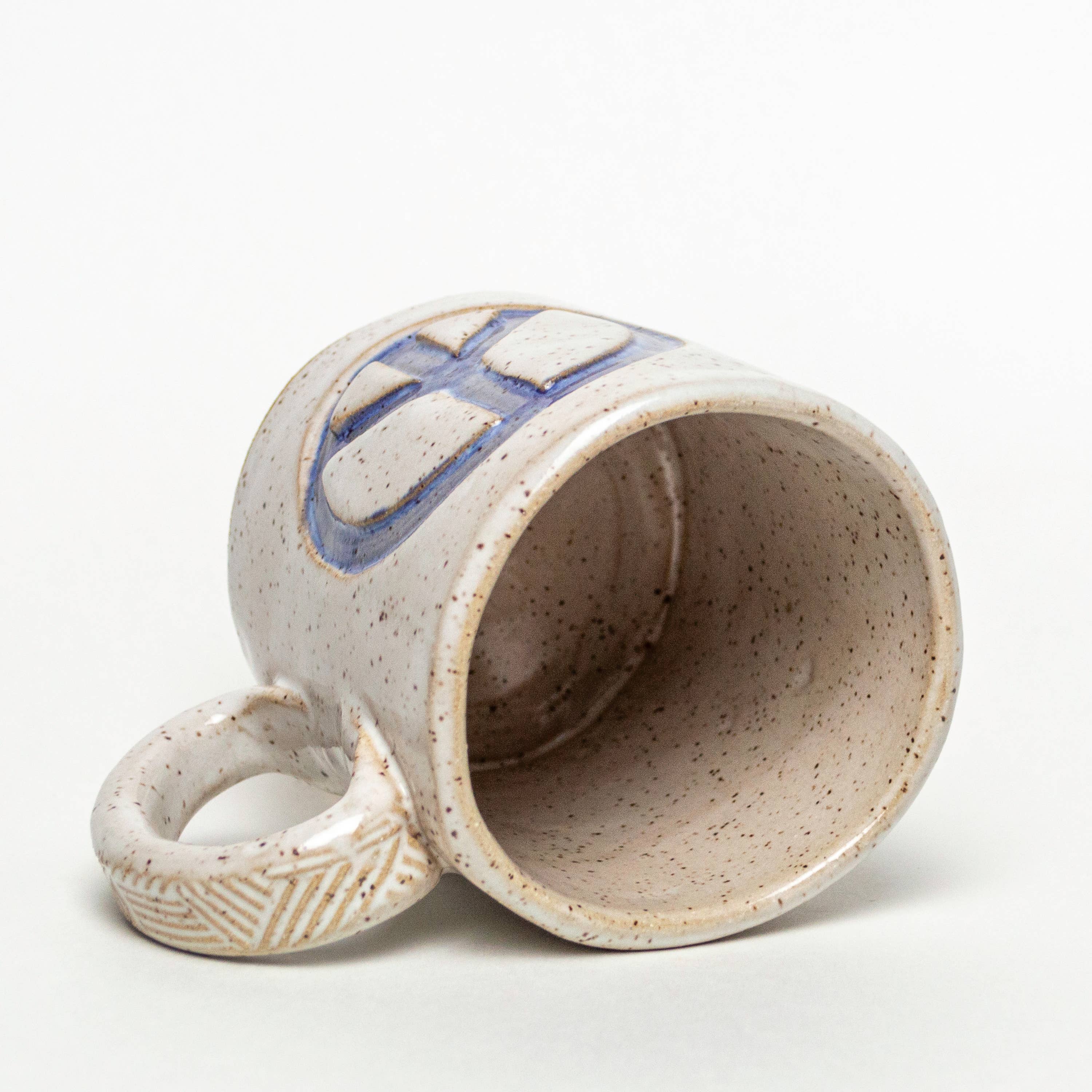 White Squirrel Clayworks - Wholesale Coffee Mug - Peace Sign Handmade Ceramic Ivory/Purple Peace Sign 12oz Mug2
