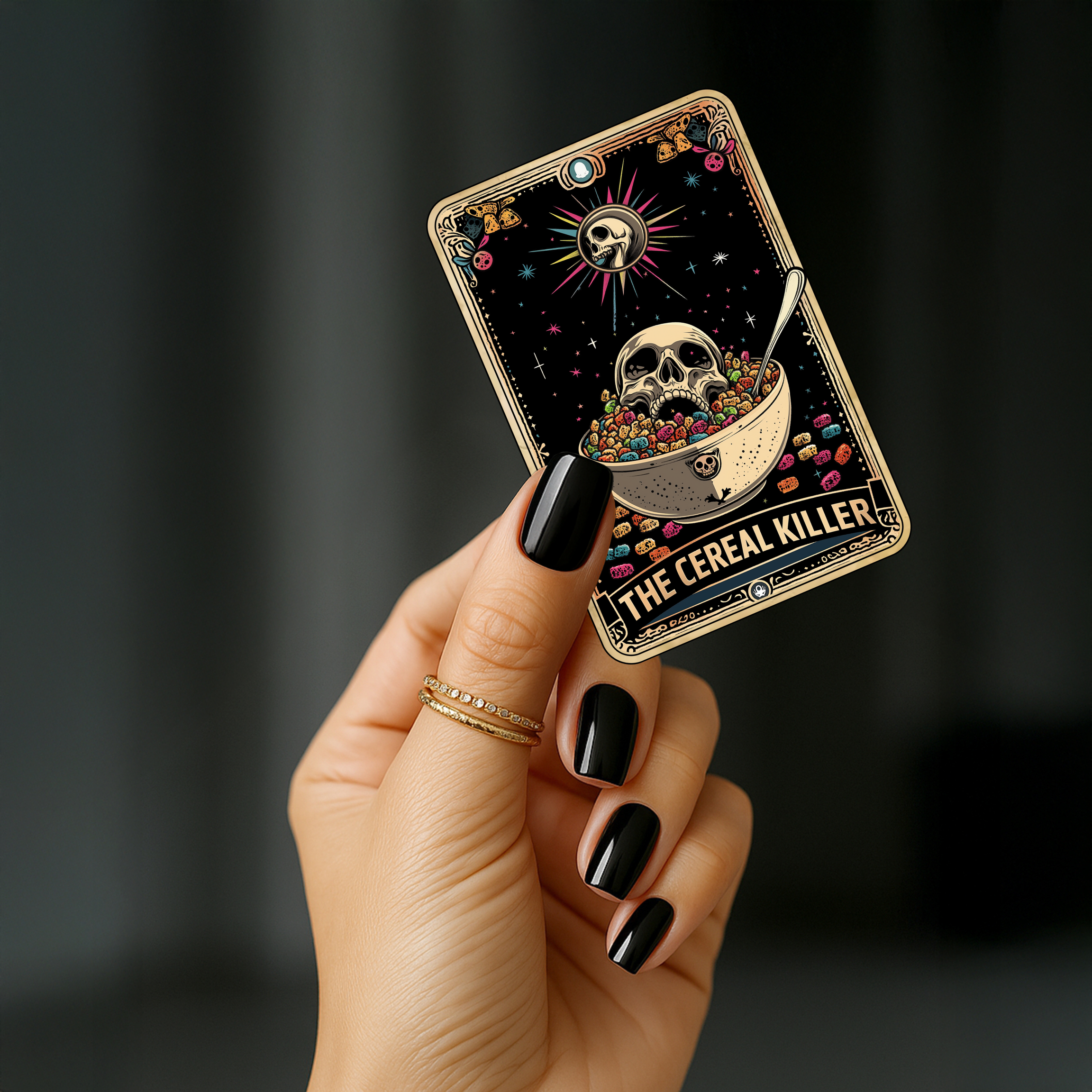 Ink & Omen - Vente Autocollant - Autocollant Tarot Squelette Tueur de Céréales - 2x3 Brillant Imperméable1