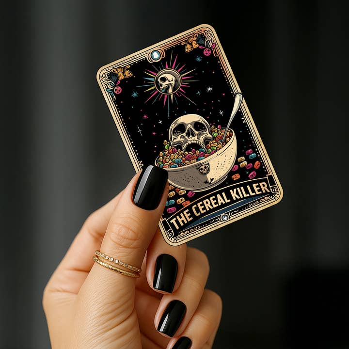 Ink & Omen - Vente Autocollant - Autocollant Tarot Squelette Tueur de Céréales - 2x3 Brillant Imperméable1