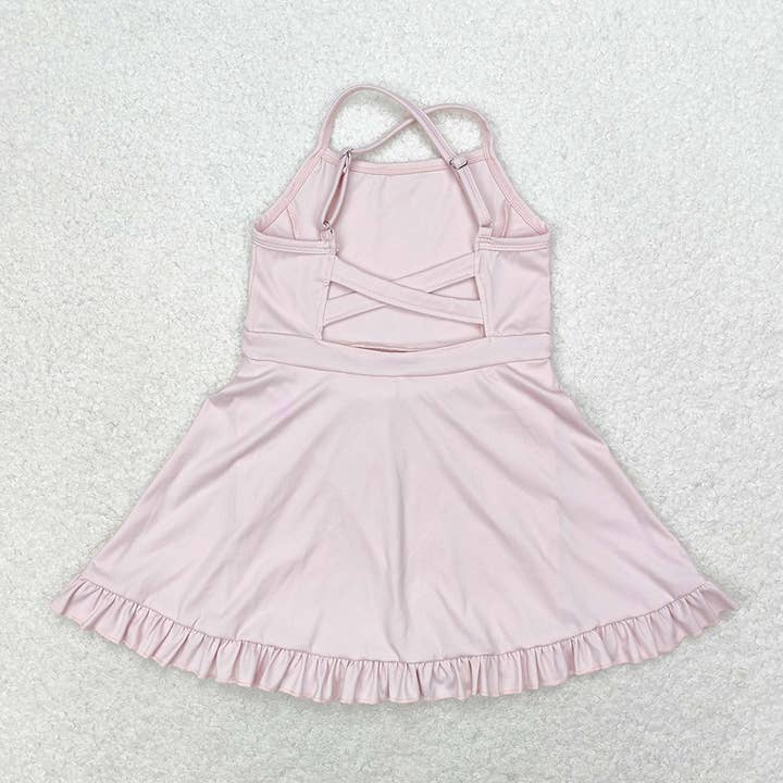 Aier Wholesale - Wholesale Athletic Dress - Kids - Baby Girls Pink Knit Knee Length Active Wear Dresses5