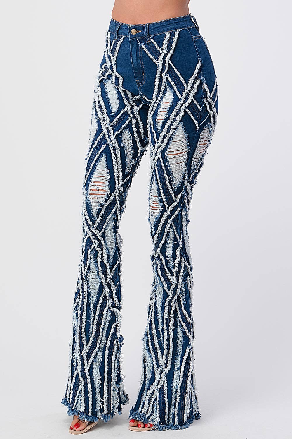 Md Blue Diamond Destroyed Flare Denim Jeans for wholesale on Faire2