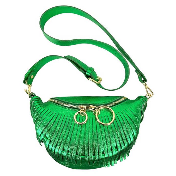 Chenson & Gorett - Vente Sac ceinture – femme - Sac banane en cuir italien brillant pour femme avec franges8