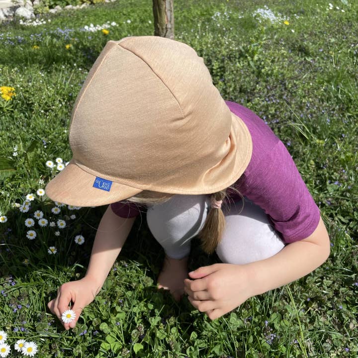 Glückskind – Chapéu de sol - Crianças por atacado – Boné de verão bege, lã merino e seda (orgânico/GOTS)1