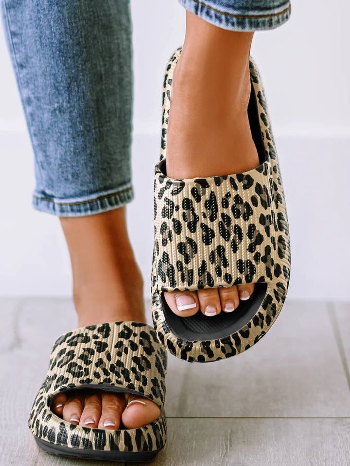 LDC Leopard Print Thick Sole Slip On Slippers for wholesale by Little Daisy Closet