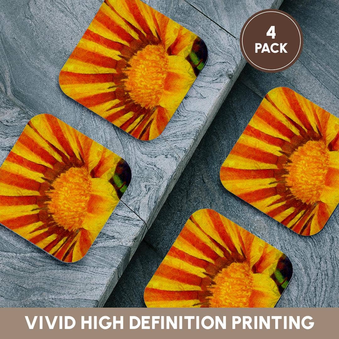 3dRose - Vente Sous-verre - 3dRose, Peinture acrylique de gazania rouge et jaune, dessous de verre12