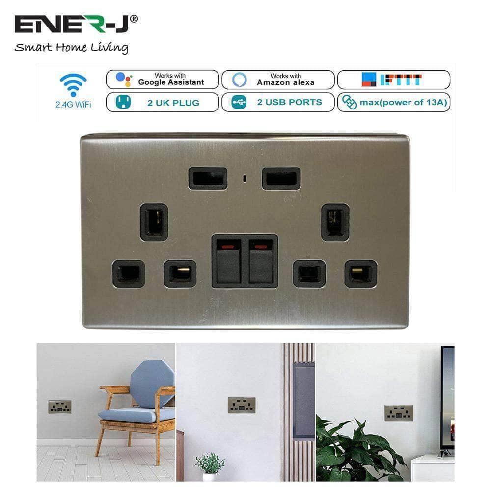 ENER-J – Adaptador de corrente por atacado – Tomadas de parede gêmeas inteligentes com portas USB 2 Usb, (prata)9