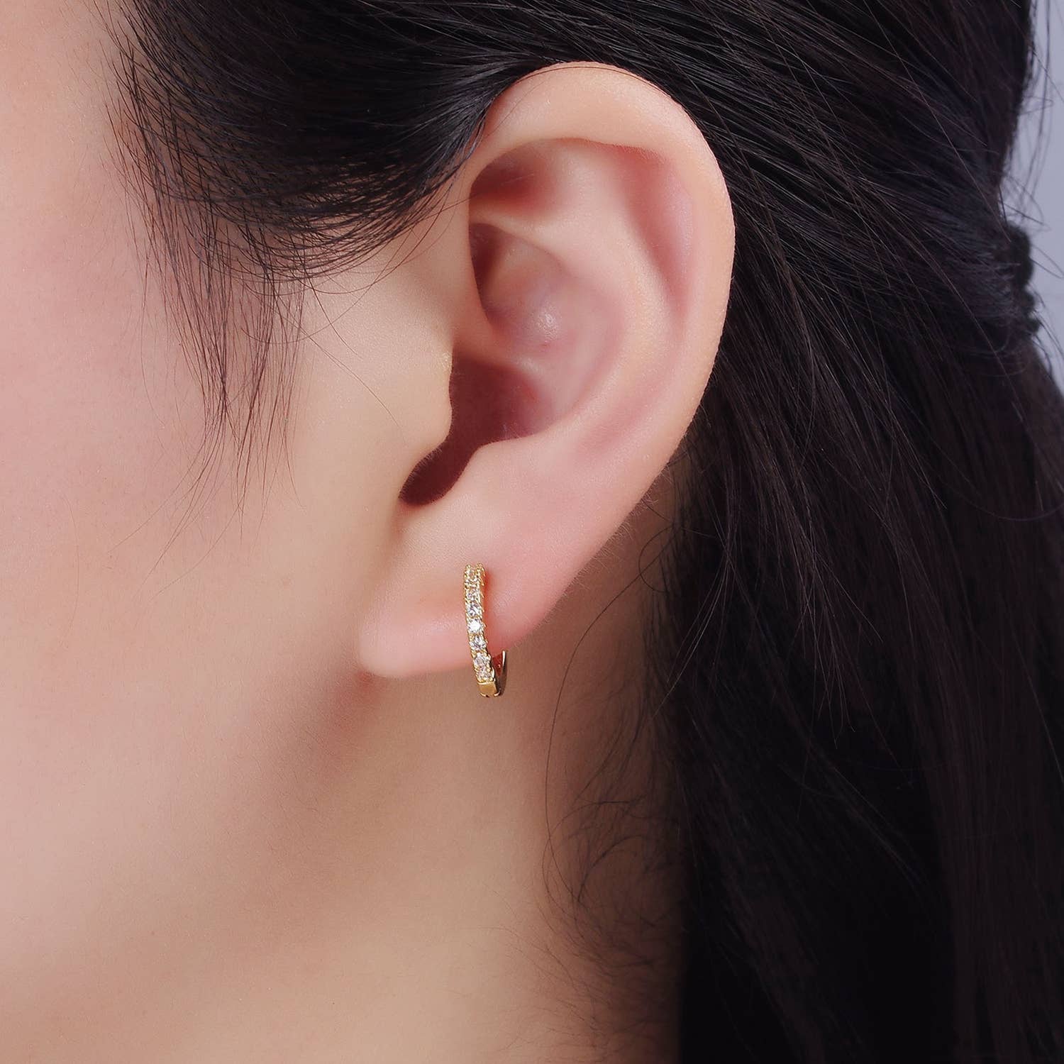 Aim Eternal - Wholesale Huggie Earrings - 14K Gold Filled 15mm Micro Paved Huggie Earrings | P0791
