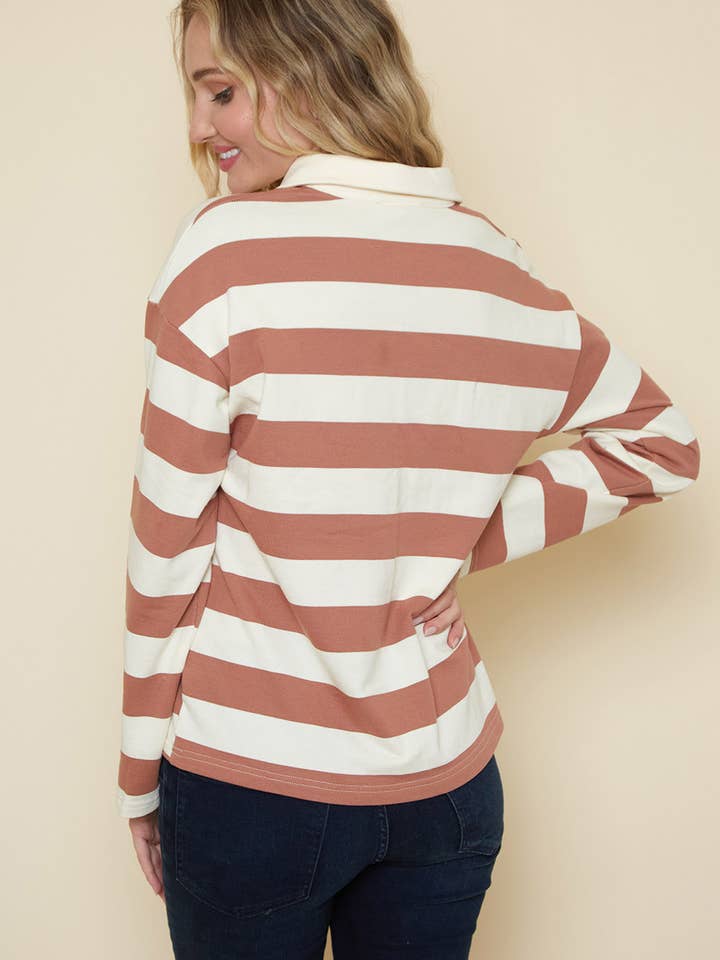 Saints & Hearts - Wholesale Knit Top - Women's - SIT3581B CREAM MAUVE COTTON YARN DYE RUGBY TOP2