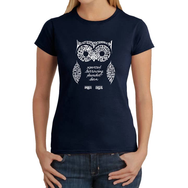 LA Pop Art – Engroshandel T-shirt med print - Dame – LA Pop Art Dame Word Art T-Shirt - Ugle