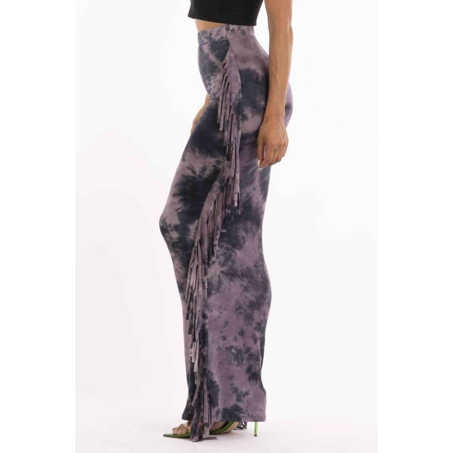 PURPLE Tie-Dye Fringed Maxi Skirt for wholesale on Faire2