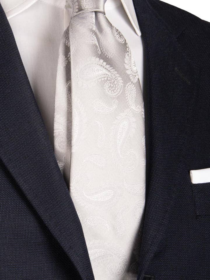 Silbergraue Seidenzeremoniekrawatte Paisley Ton-in-Ton CY6718 für den Großhandel von Graffeo Cravatte