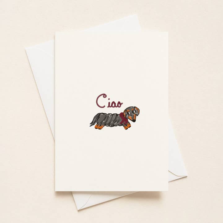 "Ciao” Greeting Cards - Black and Tan Doxie for wholesale by Rue 32