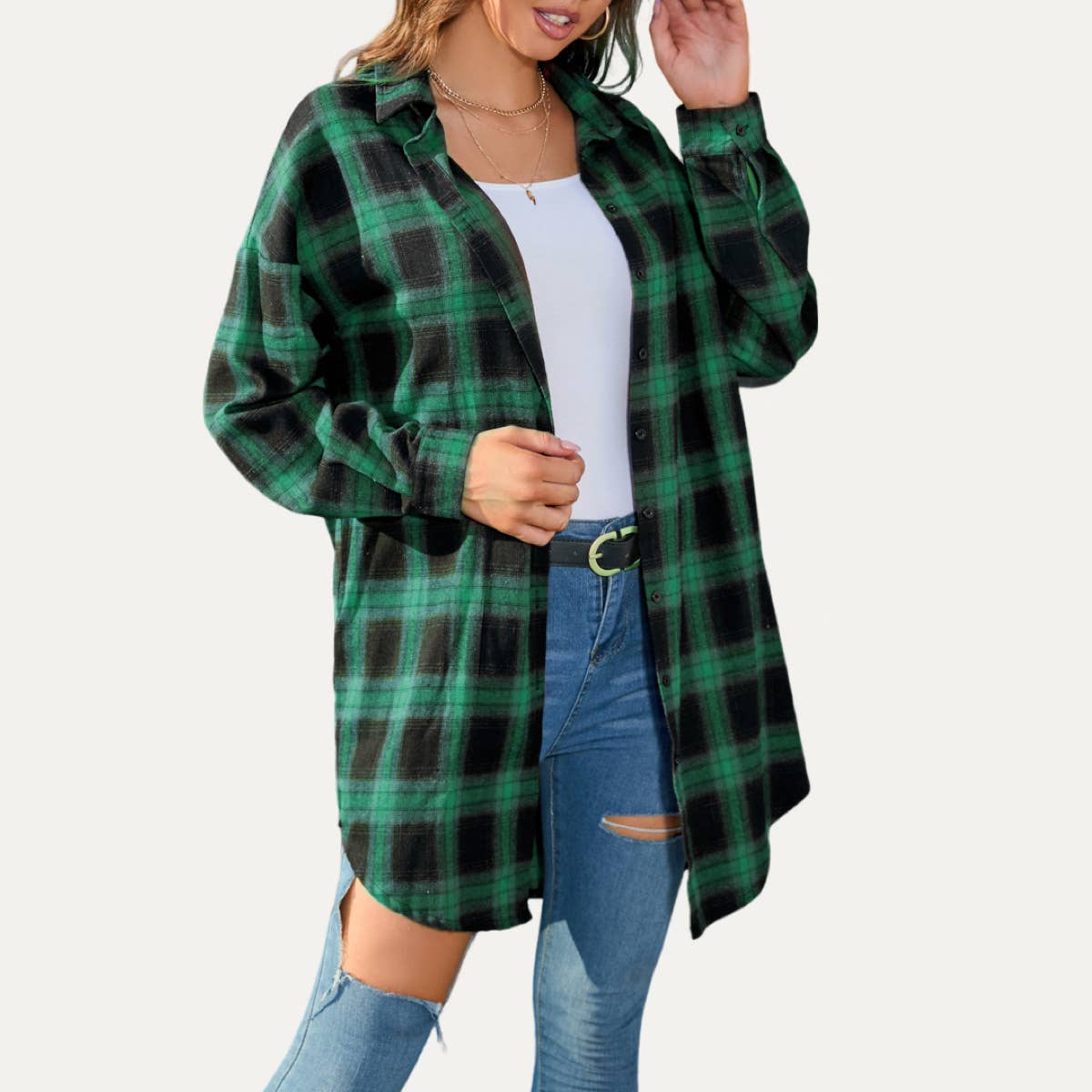 The Moment Collection – Camisa - Mulher por atacado – Camisa Longa Maçucarada Multicolor Multicolor com Botões Always Popular2