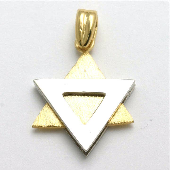 Pendentif étoile de David juive en or jaune et blanc 14 carats, moderne, mat pour la vente par Bareket Fine Jewelry