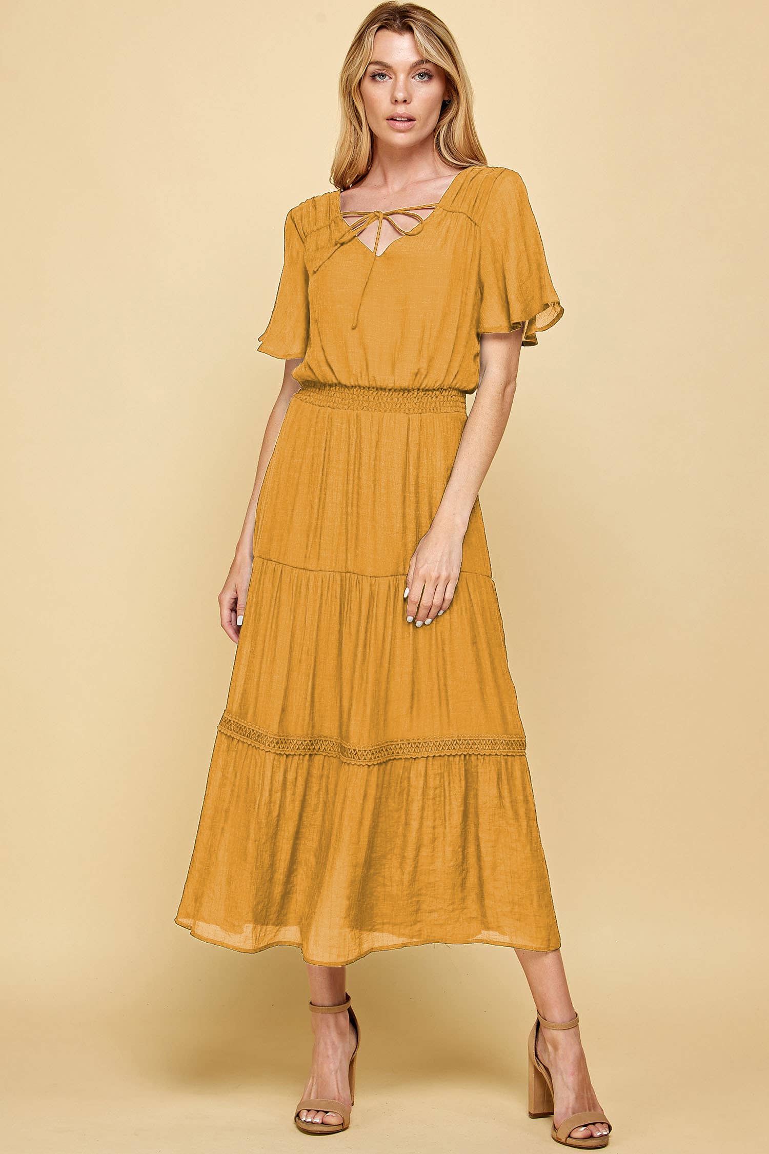 Winslow Collection - Vente Robe – femme - Robe maxi à volants en crochet avec ouverture clé, 9 couleurs, Y87291144