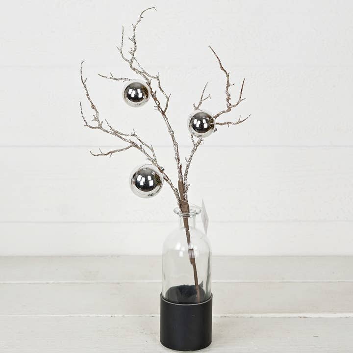 Holiday Depot Inc. - Wholesale Christmas Decoration - 29768- 20in Glitter Twig Pick with Balls-Silver2