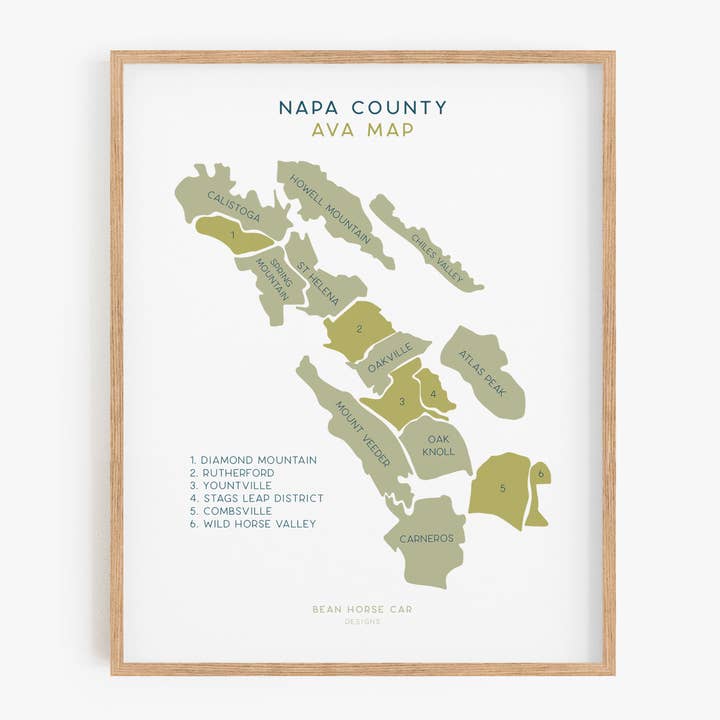 Bean Horse Car Designs - Wholesale Art Print - AVA Wine Map - North Coast - Napa Labeled Art Print