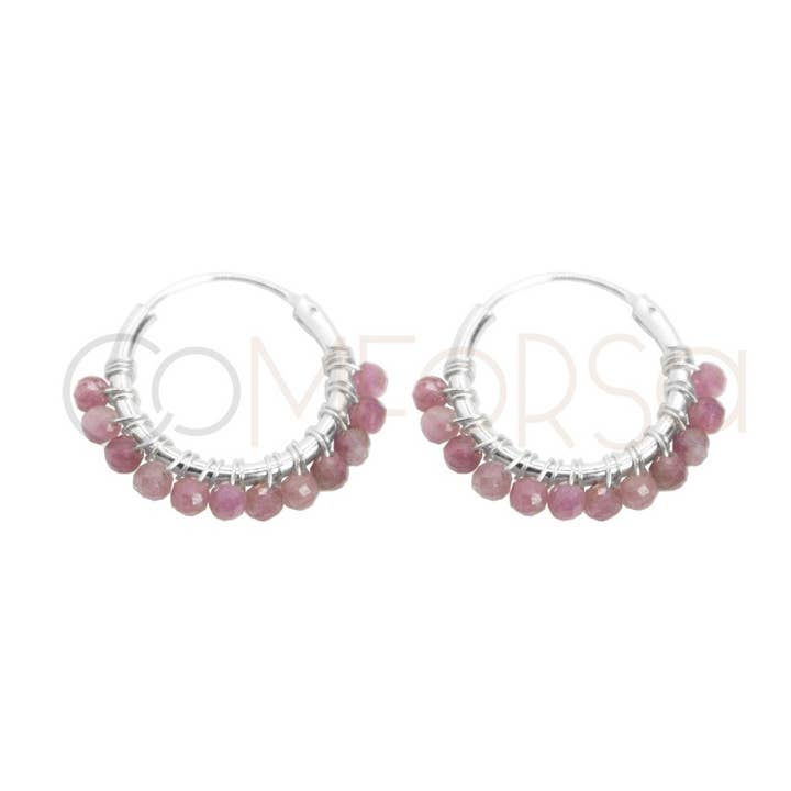Sterling Silver 925 Hoop Earrings With Pink Tourmaline Stone for wholesale by COM FORSA SL