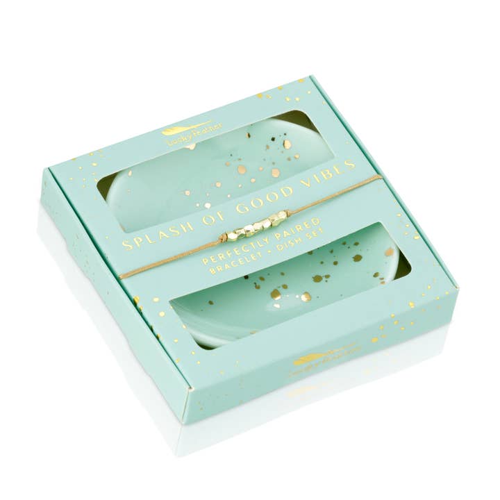 Lucky Feather - Wholesale Jewelry Set - Bracelet-Dish Set Bundle (6 each of 4 units total) + Display