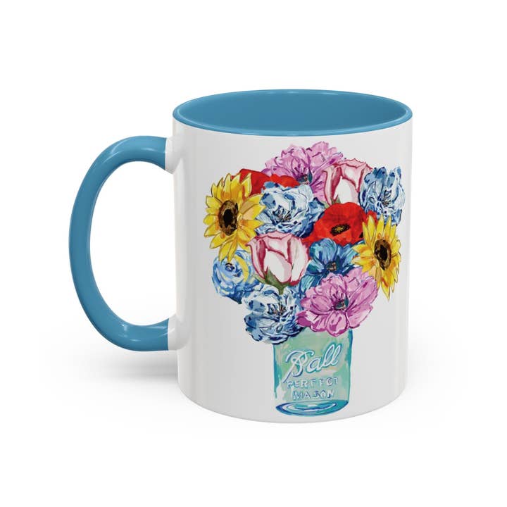 Blue Cava - Wholesale Coffee Mug - Spring Floral Mason Jar Two Tone Ceramic Mug - 11 oz & 15 oz21