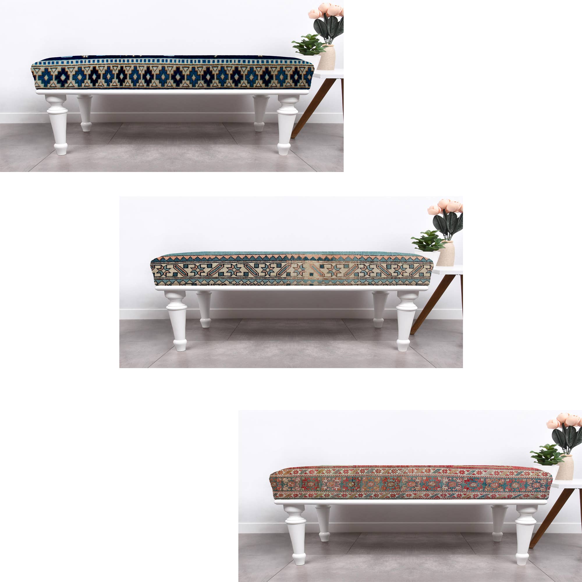The Loom Wholesale – wholesale Bench – Traditional Turkish Rug Bench With Solid Wood Legs13