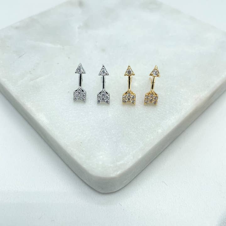 18k Gold Filled or Silver Filled Clear Micro CZ Arrow Shape Stud Earrings, Romantic for wholesale by Luxus Accessories