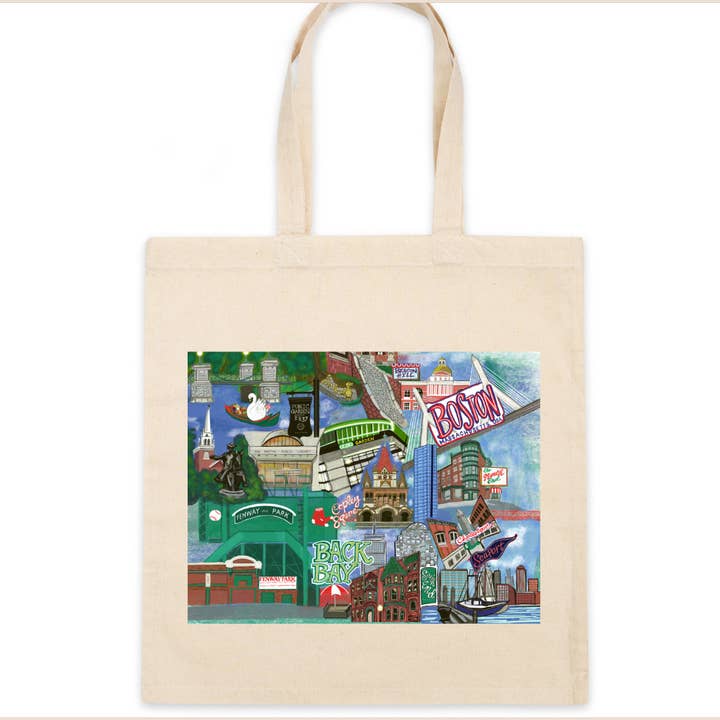 Domesticadence - Wholesale Tote Bag - Unisex - Hand-Drawn Boston, MA Printed Standard Cotton Tote 1